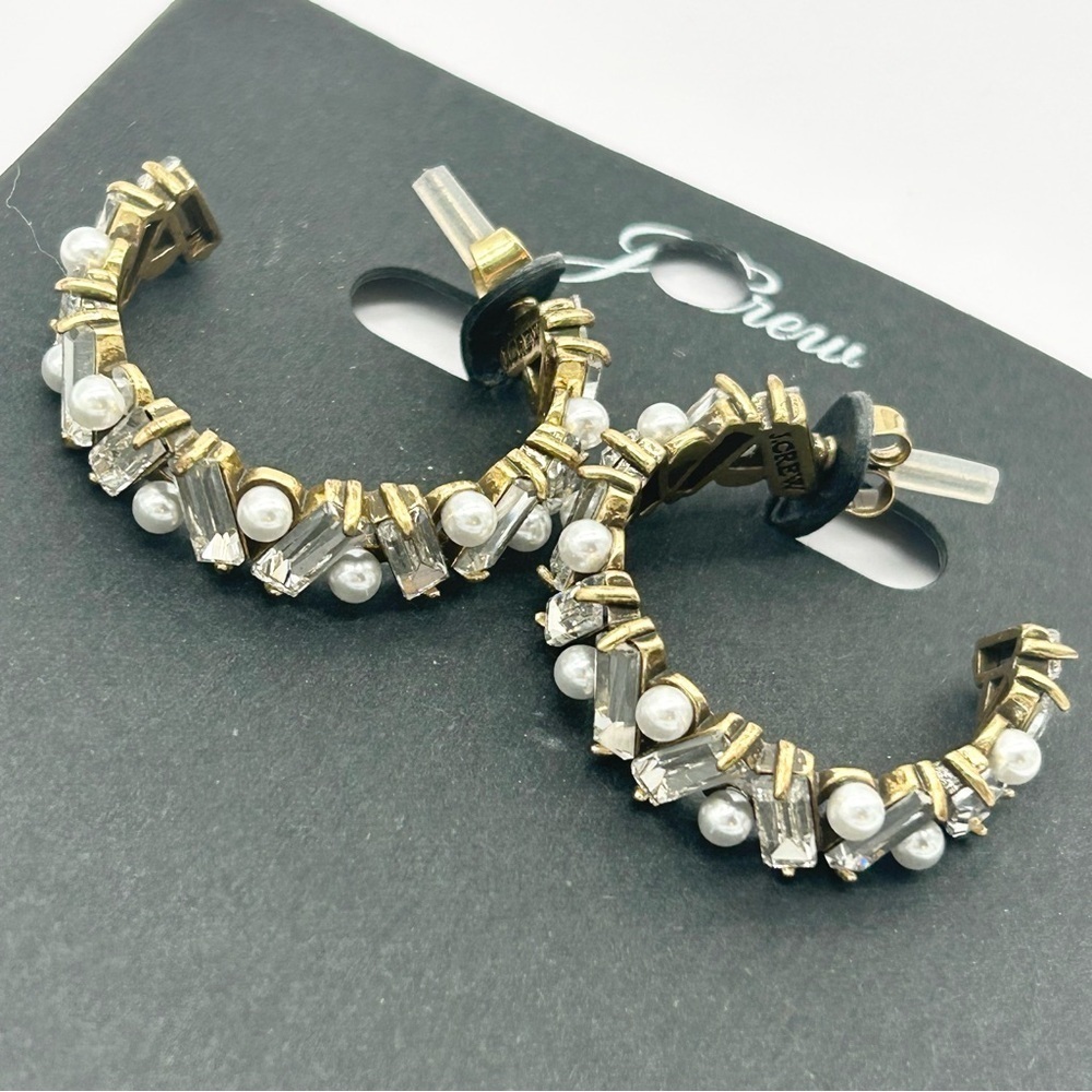 J. Crew Pearl and Baguette Hoop Earrings NWT